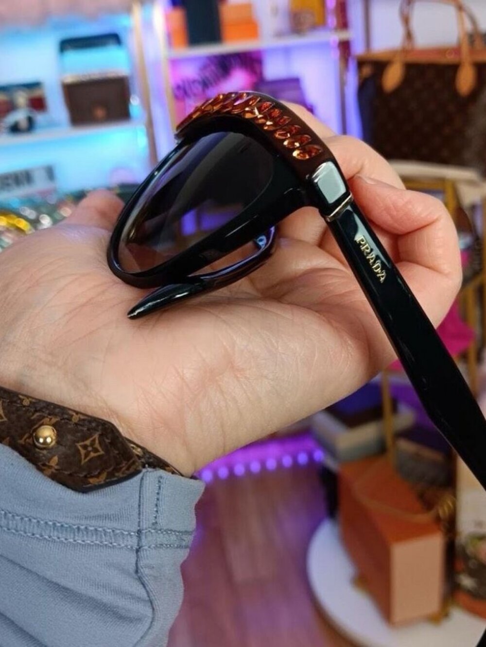 Prada Swarovski Crystal Ombré Cat Eye Brown Sunglasses - Picture 9 of 10